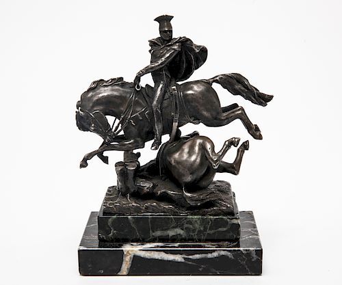 Soldier on Horseback Patinated Metal Sculpture