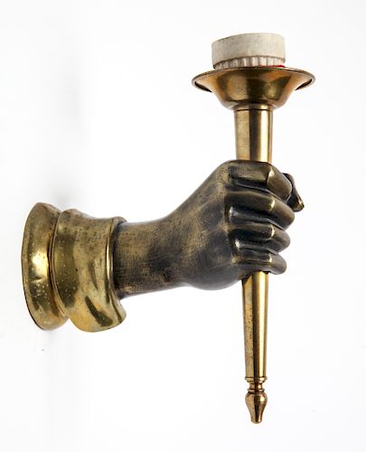 Bronze Hand w Torch Wall Sconce