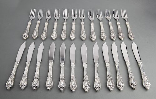 Lunt Silver "Eloquence" 12 Fish Forks & Knives, 24