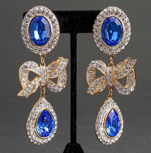 Valentino Faux-Sapphire & Rhinestone Bow Earrings