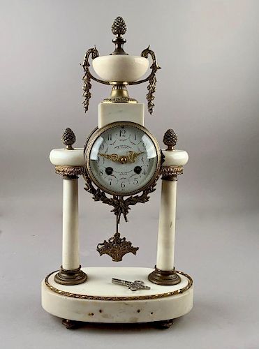 French Bronze and Marble Mantle Clock, J.Pratt, Paris
