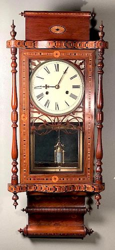 English Inlaid Wall Clock, 19thc.
