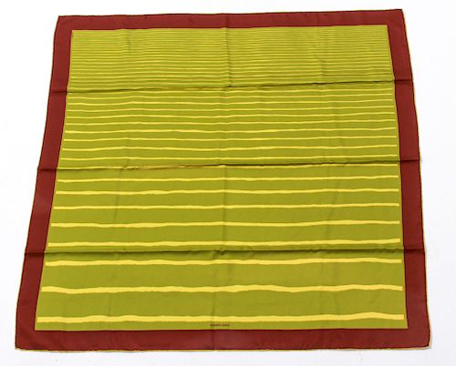 Hermes Yellow on Green Striped Silk Scarf