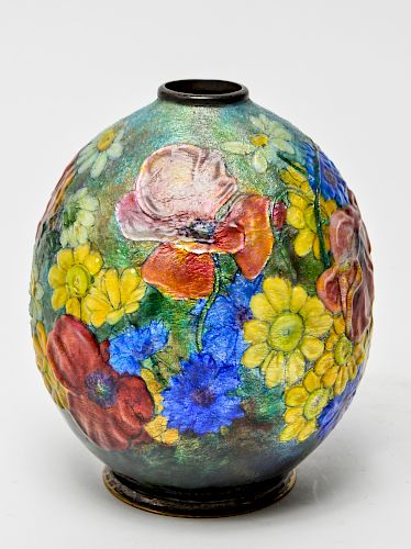 Camille Faure Art Nouveau Floral Enameled Vase