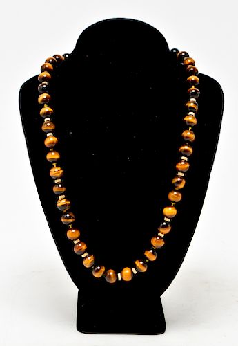 14K Yellow Gold & Tiger Eye Beads Necklace