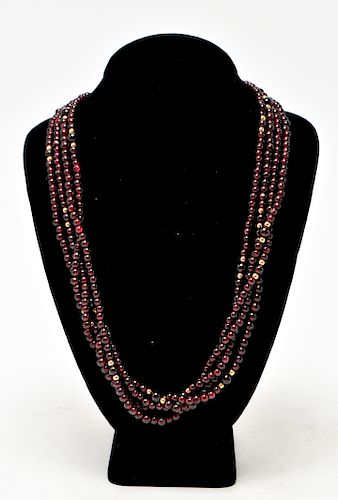 14K Yellow Gold & Garnets Four Strand Necklace