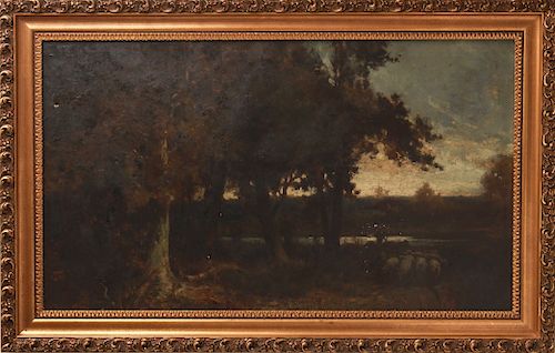 Continental Landscape with Trees and Sheep, Oil