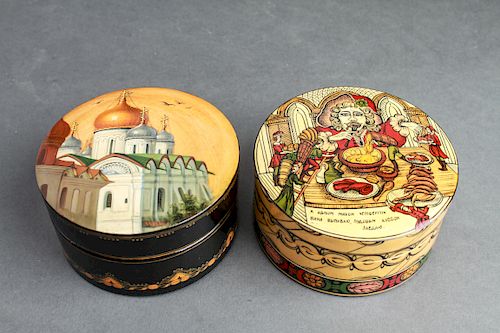 Russian Hand-Painted Lacquer Boxes, Group of 2