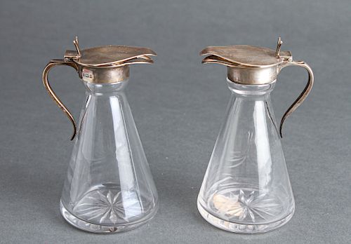 Barker Bros. Silver & Crystal Syrup Pitchers Pair