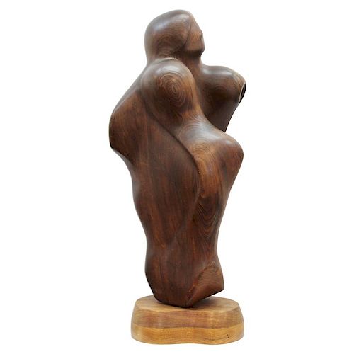 Haworth Abstract Carved Wood Couple Sculpture