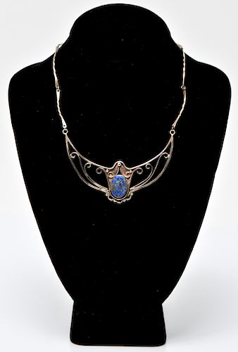 Art Nouveau Style Silver & Lapis Lazuli Necklace