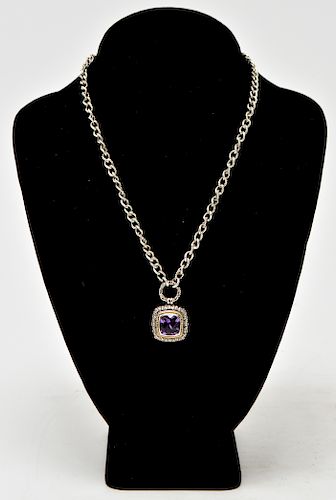 Effy Silver w 18K Gold & Amethyst Pendant Necklace