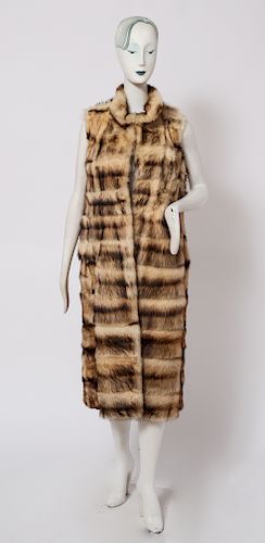 Ladies' Long Tan & Brown Fur Vest