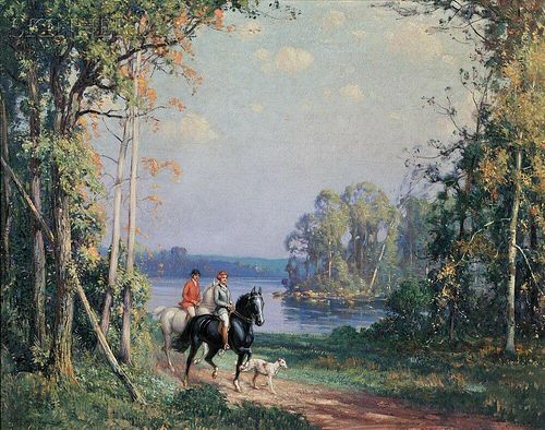 Frederick Mortimer Lamb (American, 1861-1936)    Two Women Equestrians in a Landscape