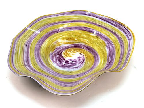 Modern Italian Art Glass Large Ruffled Rim Dish