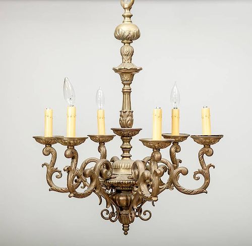 Baroque Style Brass Six-Light Chandelier