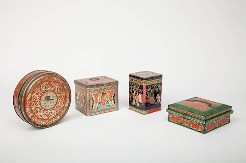 Four Lithograph-Decorated Tin Boxes