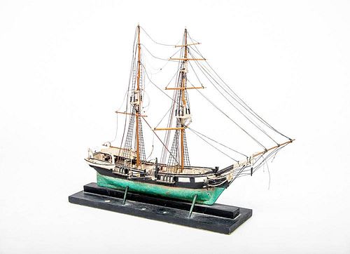 Carved and Painted Wood Model of a Two-Masted Ship