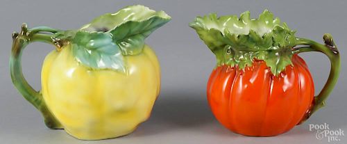 Two Royal Bayreuth porcelain water pitchers, to include a tomato and an apple