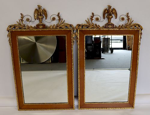 Antique Pair Of Mirrors With Gilt Eagle Crowns