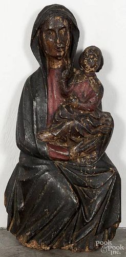 Continental carved and painted figure of the Mother and Child, 17th/18th c., 21'' h.