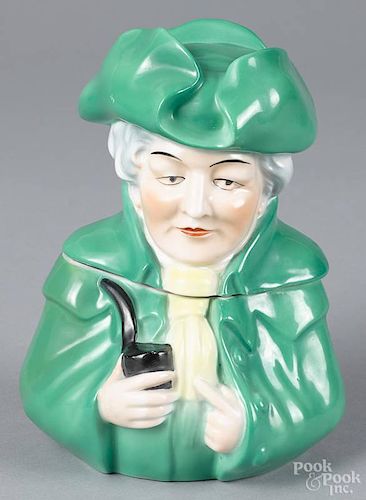 Royal Bayreuth style porcelain figural humidor, in the form of a man smoking a pipe, marked Bavaria