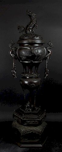 A Magnificent Meiji Bronze Tiered Censer.