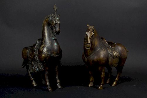 Two Bronze Chinese Style Caparisoned Horses.