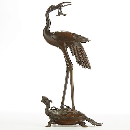 Chinese Bronze of a Crane on a Tortoise