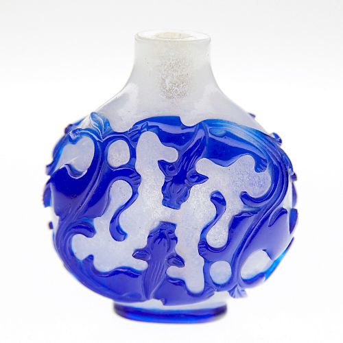 Round Chinese Blue Glass Overlay Snuff Bottle