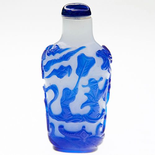 Rectangular Chinese Blue Glass Overlay Snuff Bottle