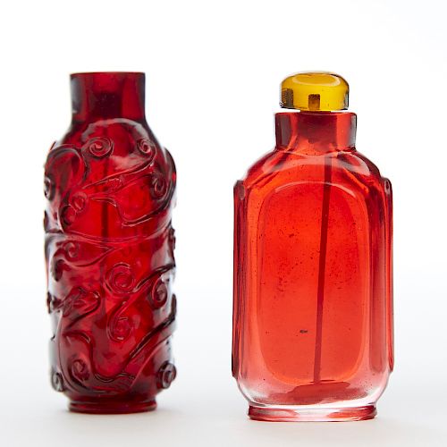 Grp: 2 Chinese Red Glass Overlay Snuff Bottles