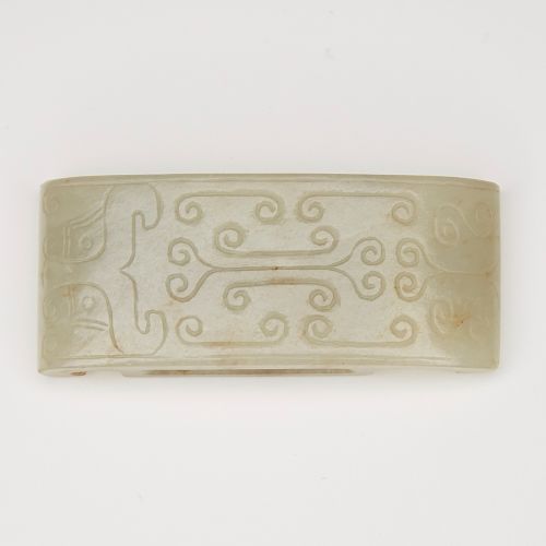One Chinese Jade Belt Slide with Incised Decoration