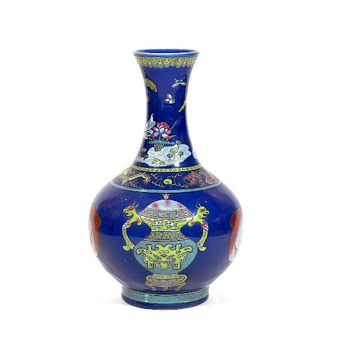 Chinese mid-Qing Blue Ground Porcelain Vase