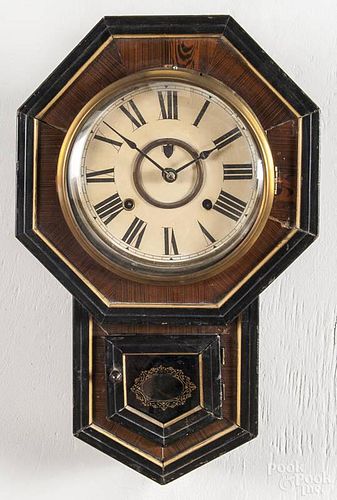 Regulator wall clock, 20th c., with paper label on interior, 19 1/2'' h.