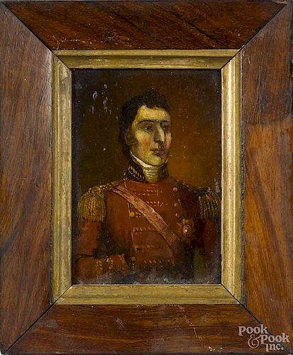 Continental oil on board portrait of a gentleman in military dress, 19th c., 4 1/2'' x 3''.