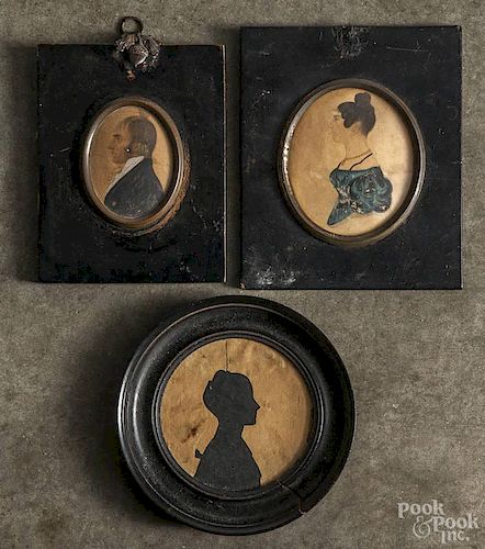 Two watercolor on paper miniature portraits, 19th c., 3'' dia. and 2 1/4'' dia.