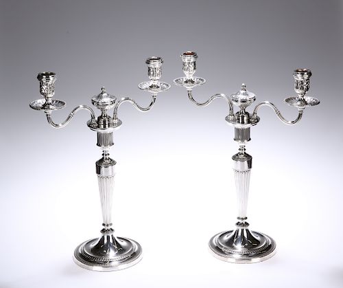 A PAIR OF GEORGE III SILVER TWO-LIGHT CANDELABRA, JOHN WINT