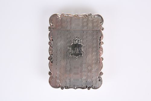 A VICTORIAN SILVER CARD CASE, BIRMINGHAM 1863, with scroll 