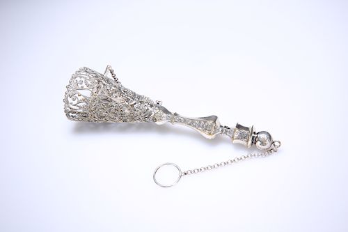 A FINE 19TH CENTURY SILVER-PLATED POSY HOLDER, the faceted 