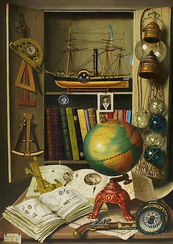 Charles Cerny (American/French, 1892-1965)      Bibliotheque Geographique 1952  /Still Life