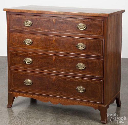 Hepplewhite style inlaid mahogany chest of drawers constructed from period and non-period elements