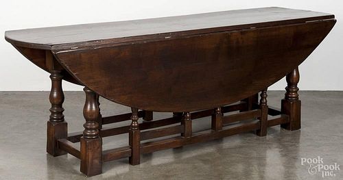 Large William & Mary style oak drop leaf dining table, closed - 29'' h., 23 1/4'' w., 89'' d.