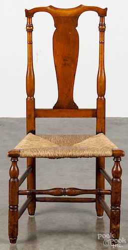 New England country Queen Anne rush seat chair, mid 18th c.