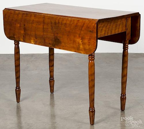 New England Sheraton stained birch drop leaf table, ca. 1825, 29'' h., 18 1/2'' w., 36'' d.