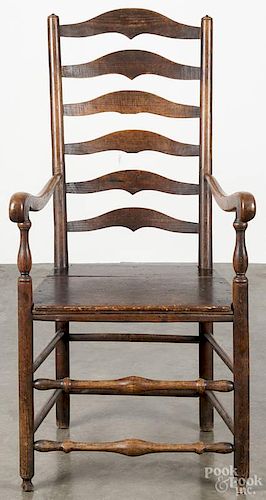 English oak ladderback armchair, early 19th c.