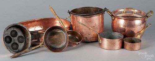 Eight pieces of copper cookware, 19th/20th c., tallest - 7 1/2''.
