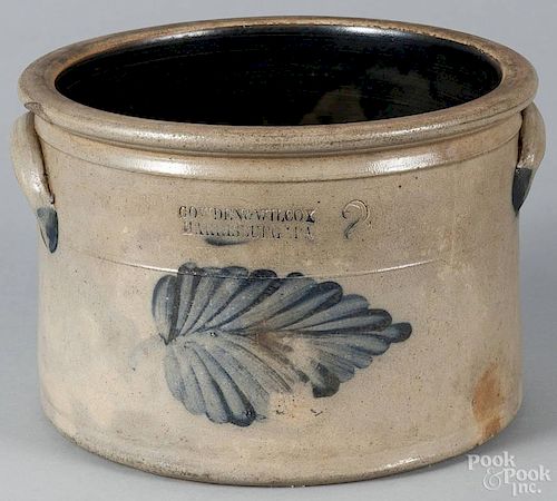 Pennsylvania two-gallon stoneware crock, 19th c., impressed Cowden & Wilcox Harrisburg PA