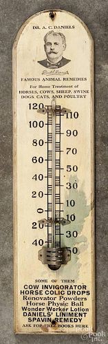 Dr. A. C. Daniels veterinary advertising thermometer, 20th c., 15'' h.
