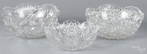 Three American brilliant cut glass bowls, 19th/20th c., largest - 3 1/2'' h., 8'' dia.